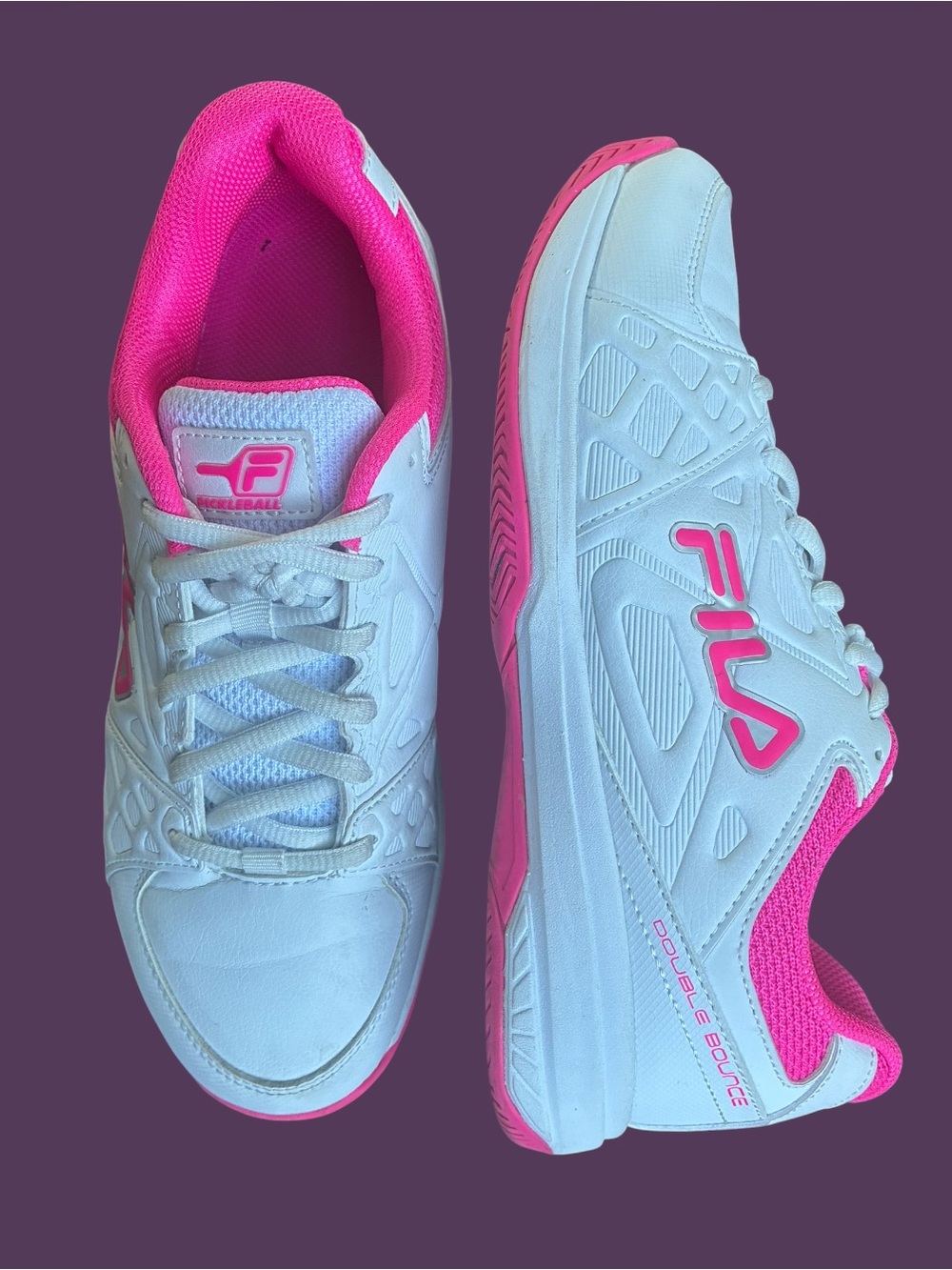Fila Women’s White And Hot Pink Pickleball / Tennis Double Bounce Sneakers